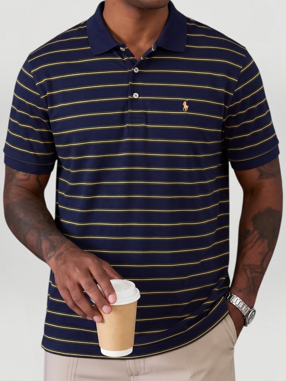 Polo Golf Ralph Lauren Navy Striped Pima Cotton Polo Shirt Men's XL